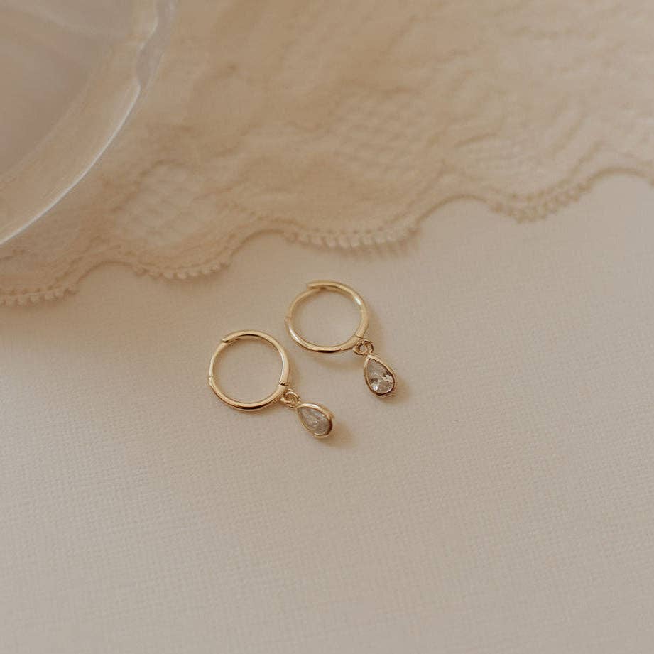 April Raindrop Dangle Hoops: Gold