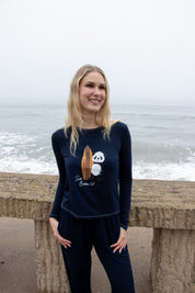 Softest Long Sleeve Tee - Surf Panda - Ocean Blue