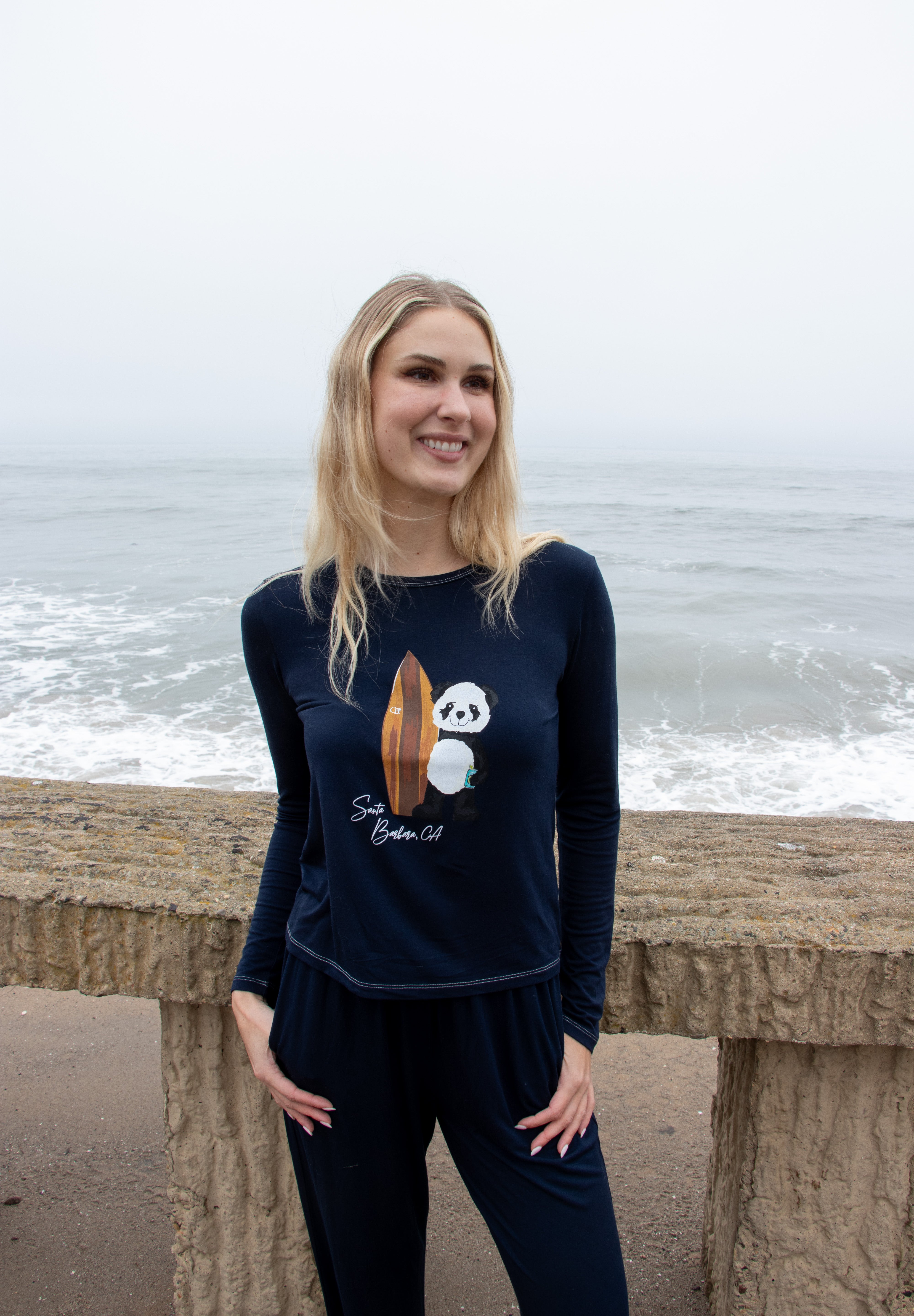 Softest Long Sleeve Tee - Surf Panda - Ocean Blue