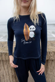 Softest Long Sleeve Tee - Surf Panda - Ocean Blue
