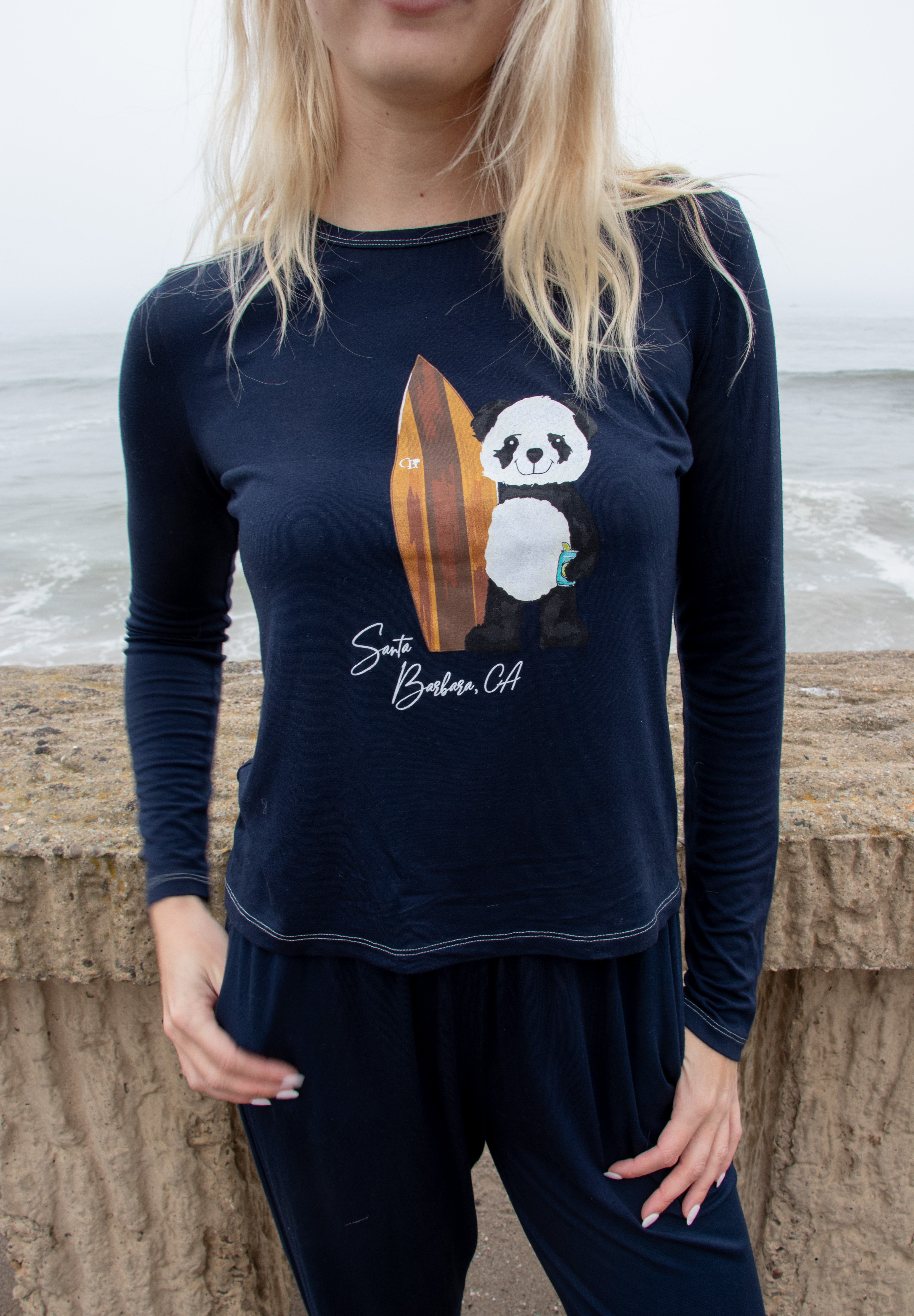 Softest Long Sleeve Tee - Surf Panda - Ocean Blue