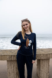 Softest Long Sleeve Tee - Surf Panda - Ocean Blue