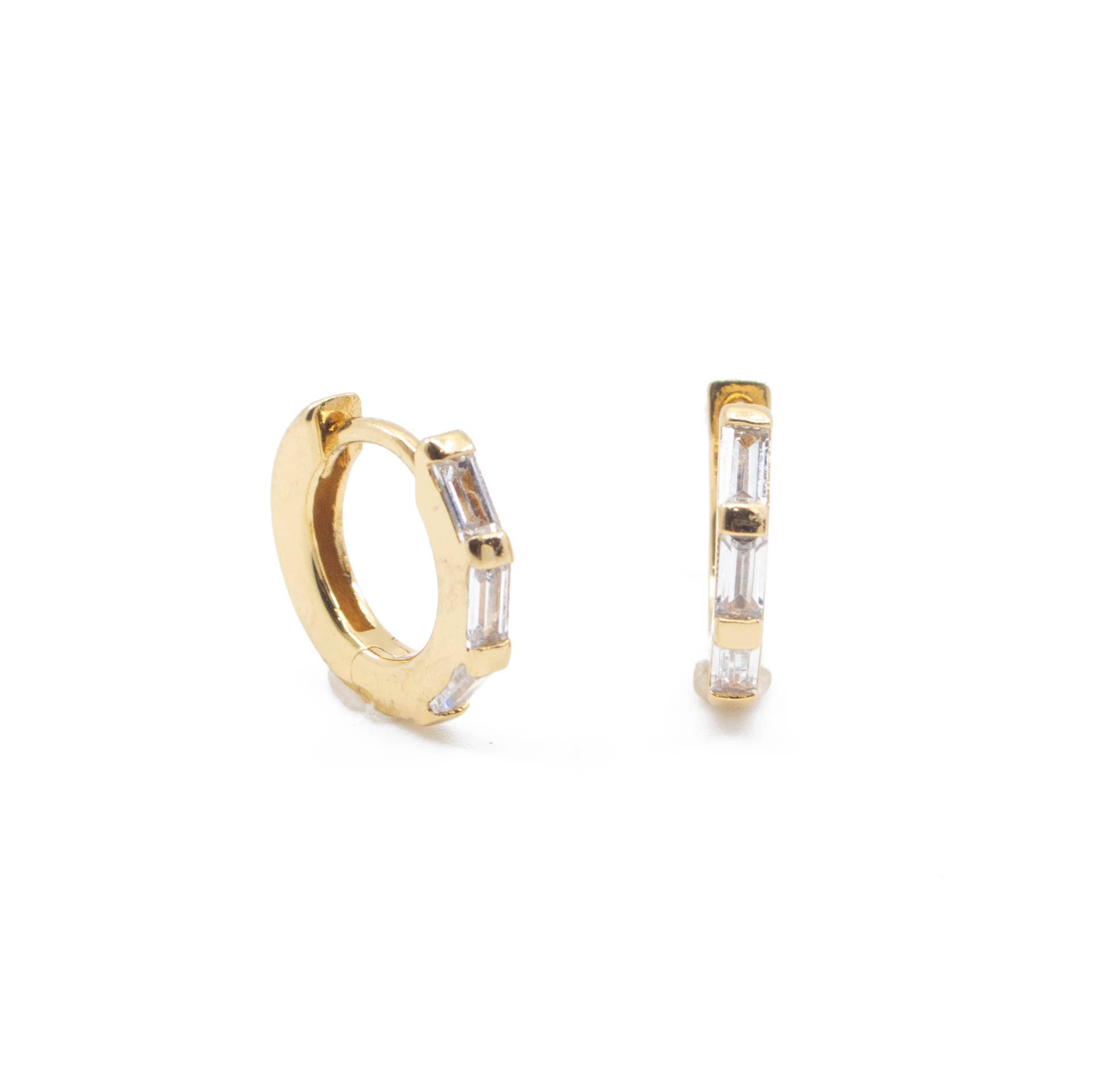Clear CZ Baguette Huggie Hoops in Gold - Earrings