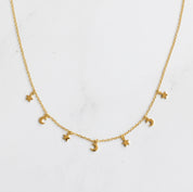 Star and Moon Choker Necklace in Gold