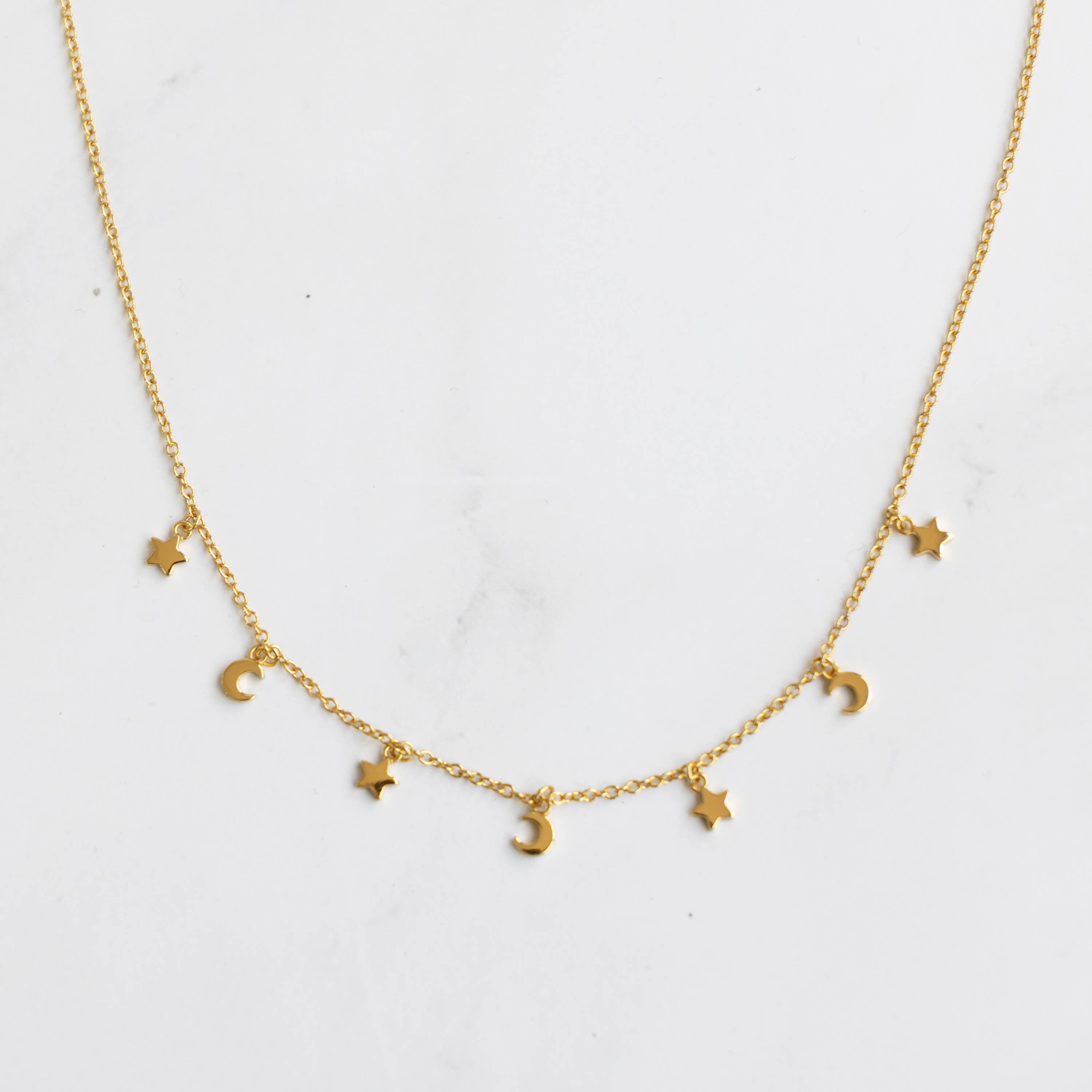 Star and Moon Choker Necklace in Gold