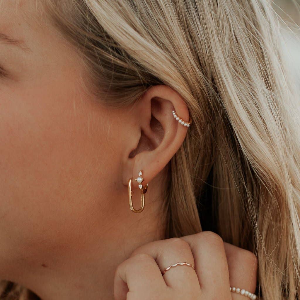 Grace Pearl Hoops: Gold