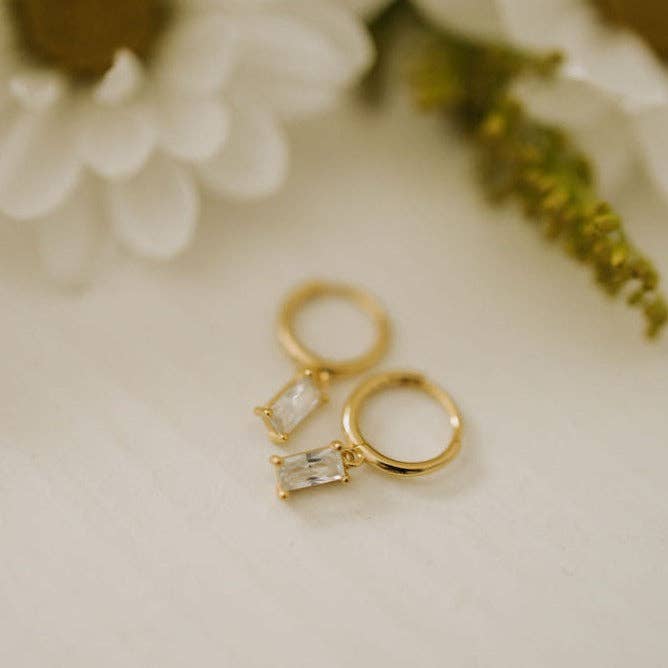 Sophie Baguette Diamond Dangle Hoops: Gold