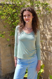 Softest V-neck Long Sleeve Tee - Agave Green