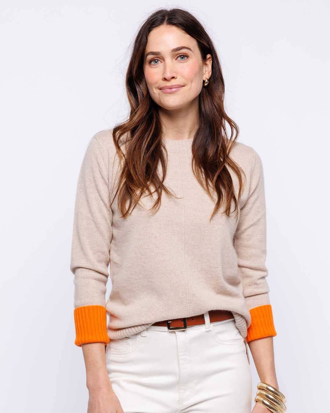 Cashmere Contrast Crew: Sand - Orange