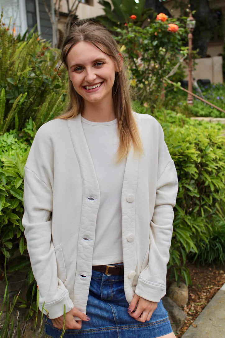 Cotton Fleece Cardigan - Sand