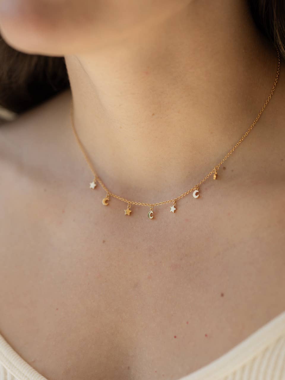 Star and Moon Choker Necklace in Gold