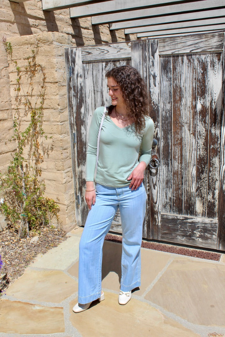 Softest V-neck Long Sleeve Tee - Agave Green