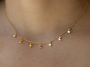 Star and Moon Choker Necklace in Gold