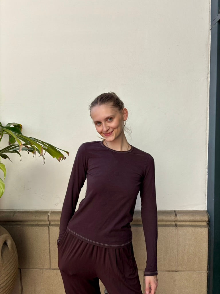 Organic Cotton Longsleeve Tee - Coffee