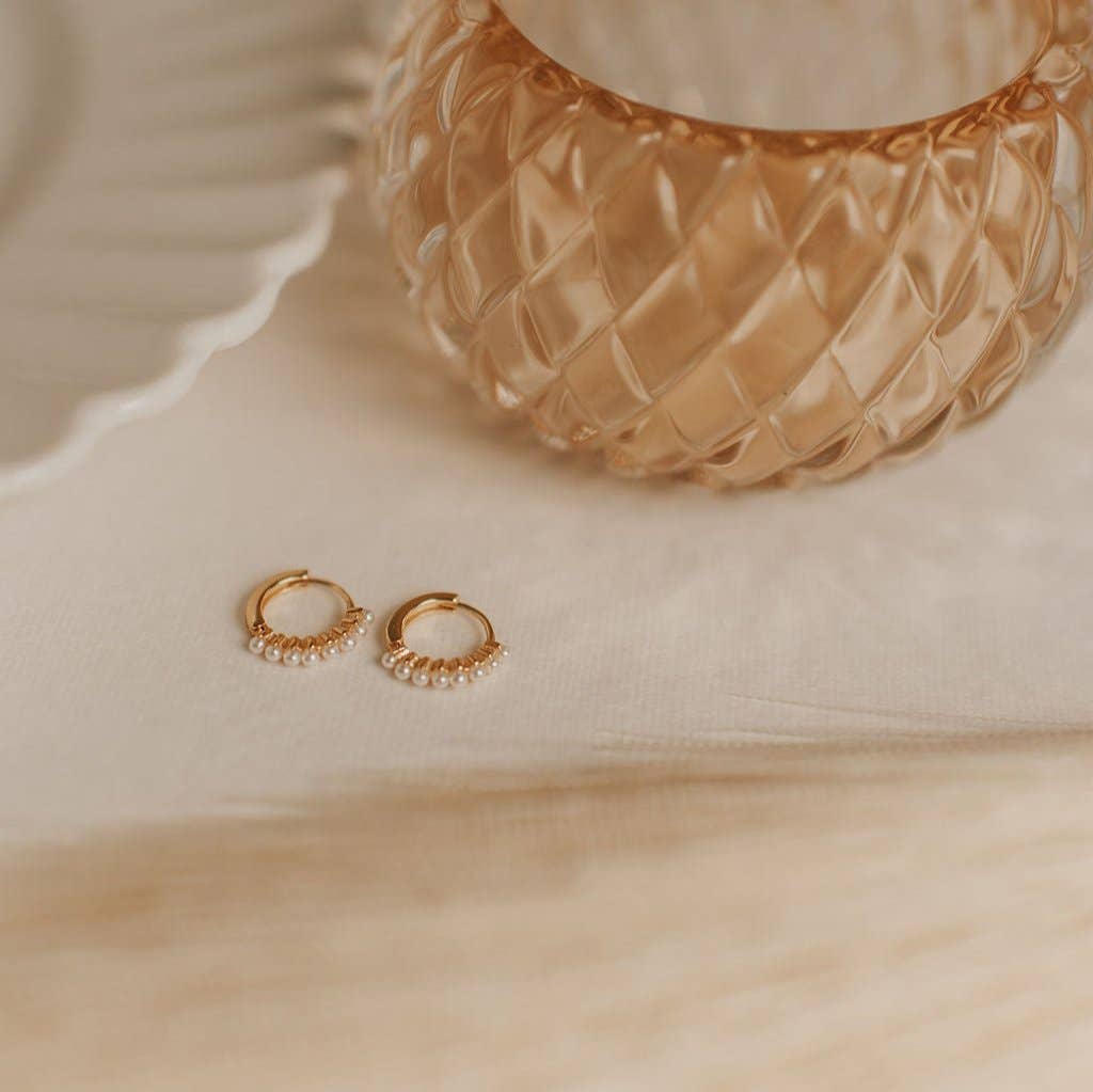 Grace Pearl Hoops: Gold