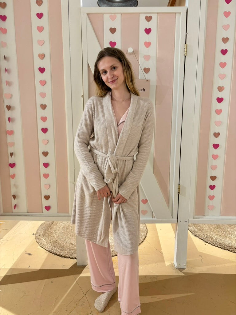CCL Ribbed Robe - Faded Rose/Pearl