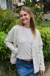 Cotton Fleece Cardigan - Sand