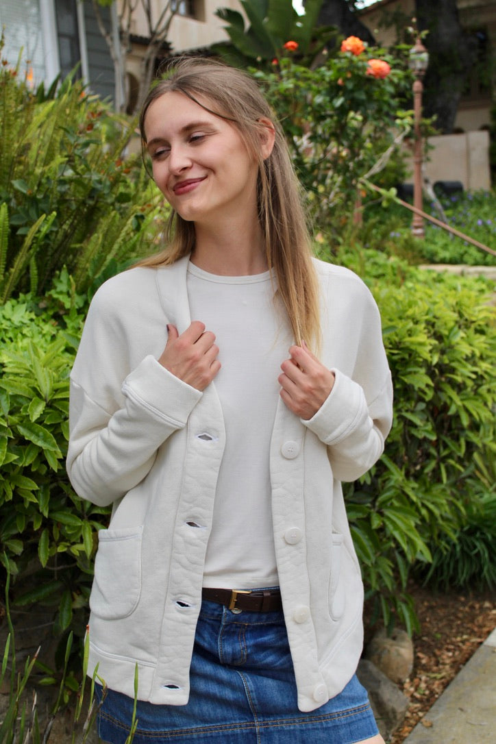 Cotton Fleece Cardigan - Sand
