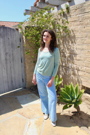 Softest V-neck Long Sleeve Tee - Agave Green