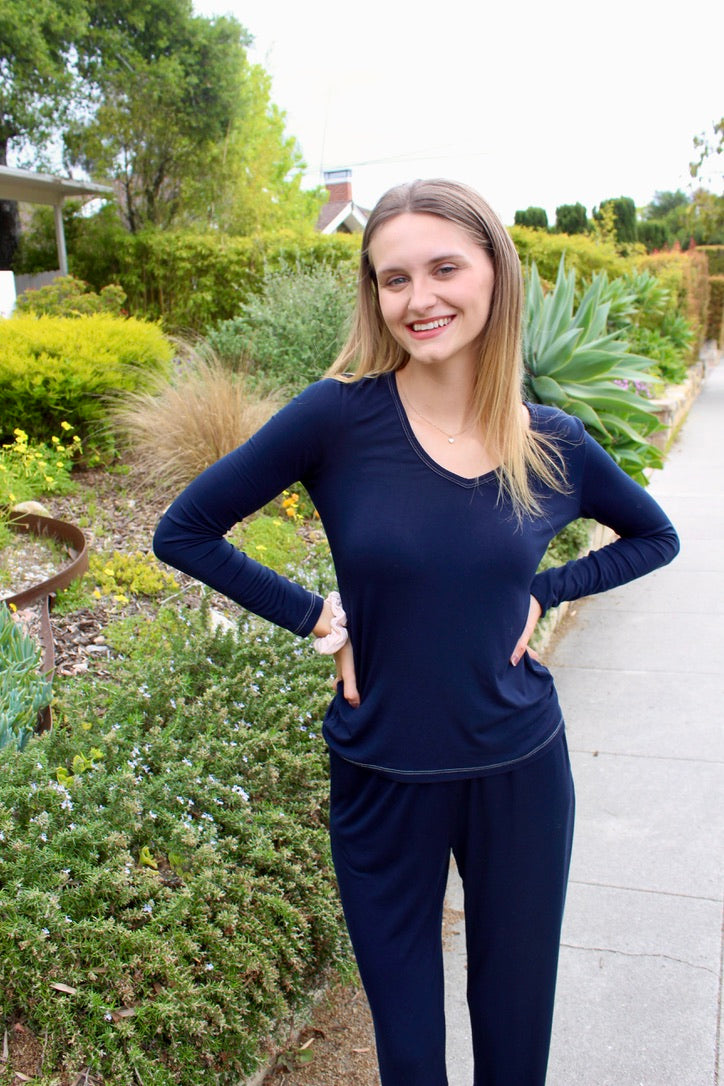 Softest V-neck Long Sleeve Tee - Ocean Blue