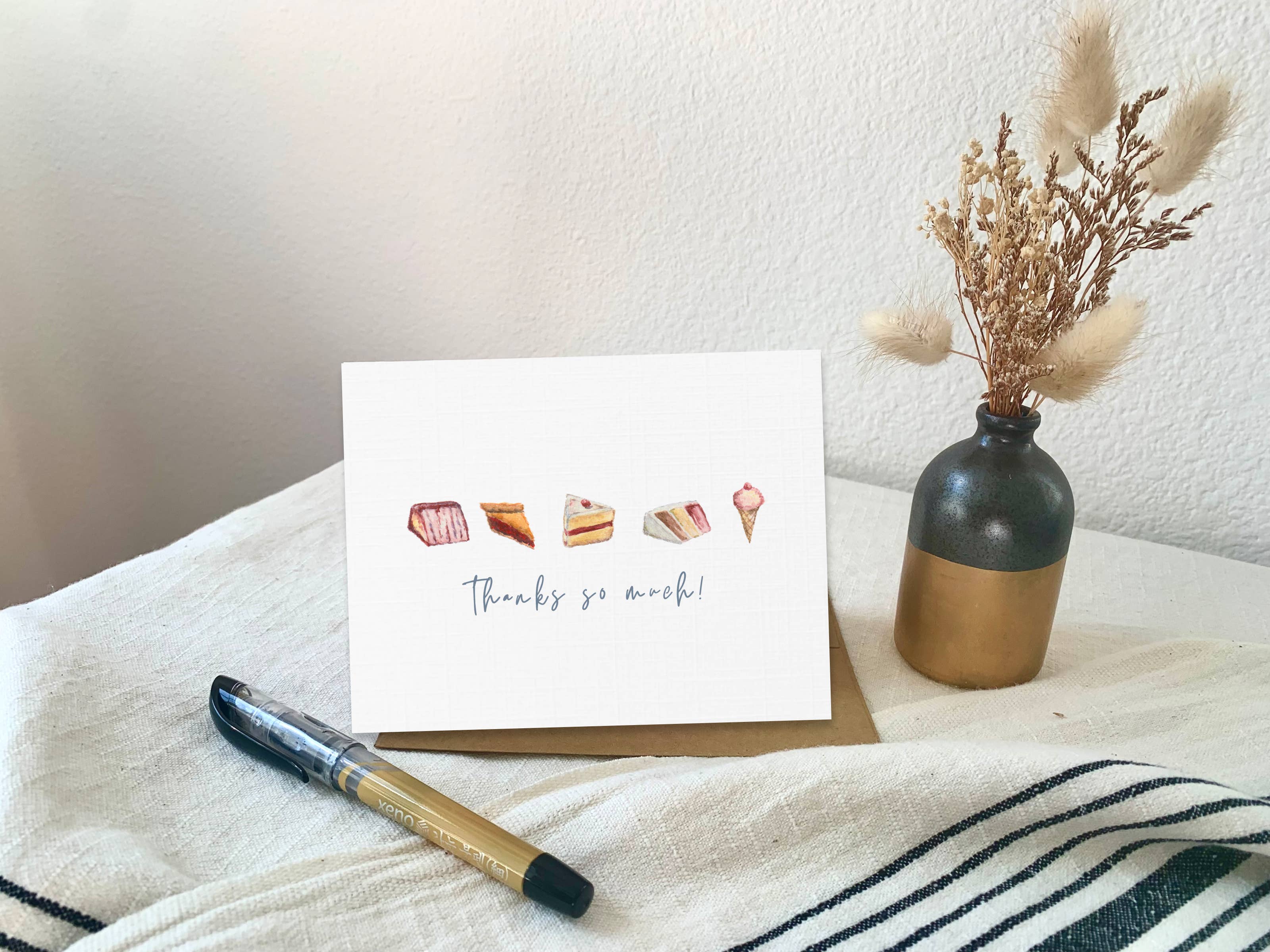 Watercolor desserts thank you note, Wedding birthday thanks
