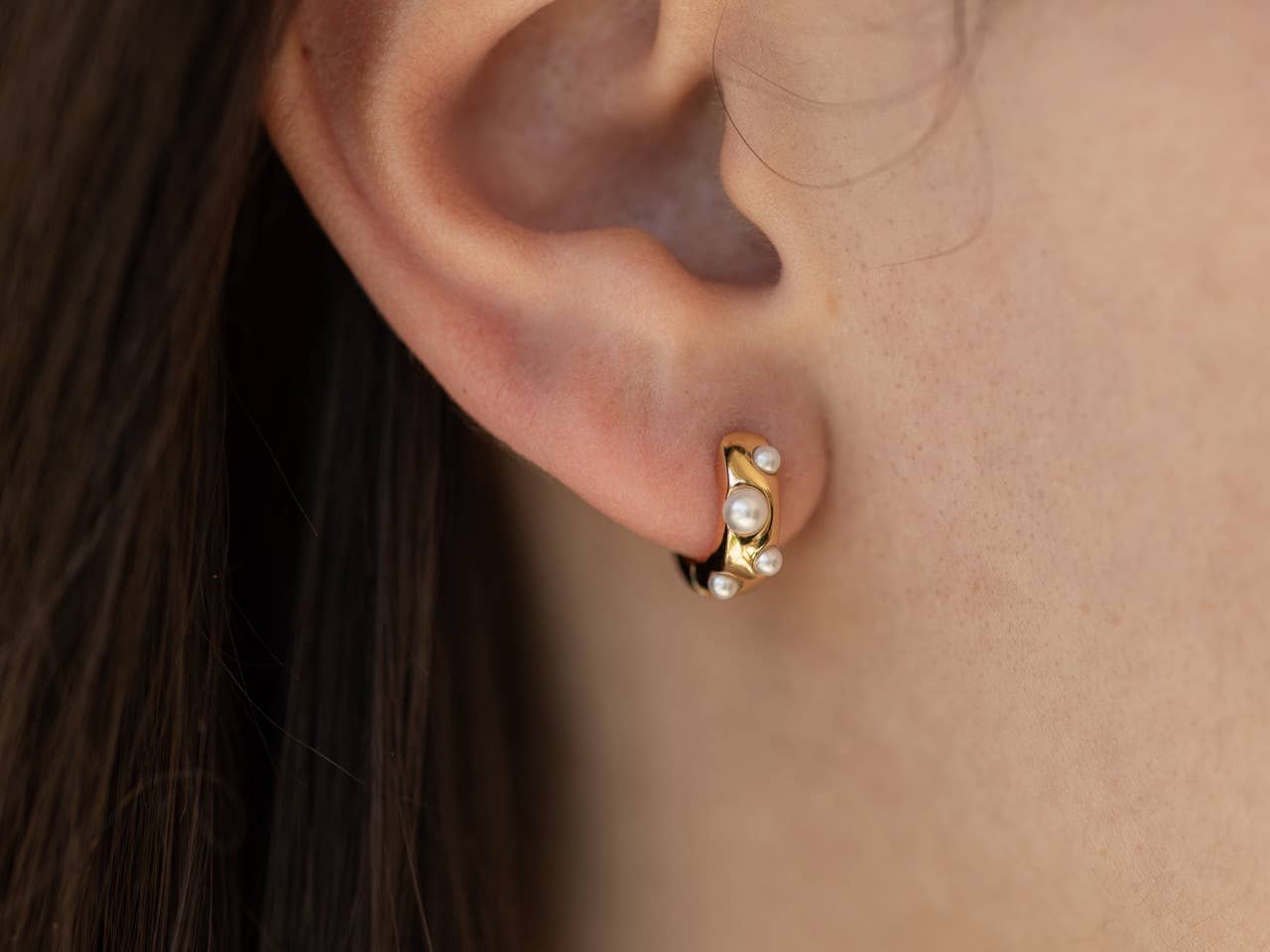 Sylvie Pearl Huggie Hoop Earrings in Gold