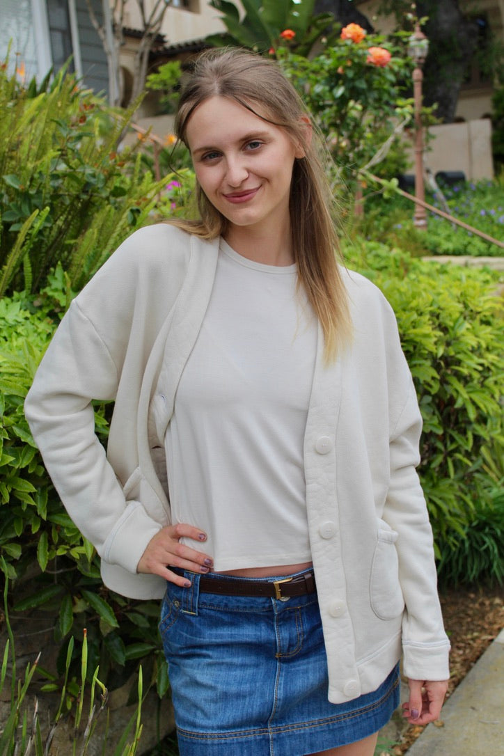 Cotton Fleece Cardigan - Sand