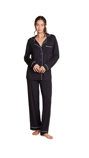 Luxe Milk Jersey Piped Pajama - Black