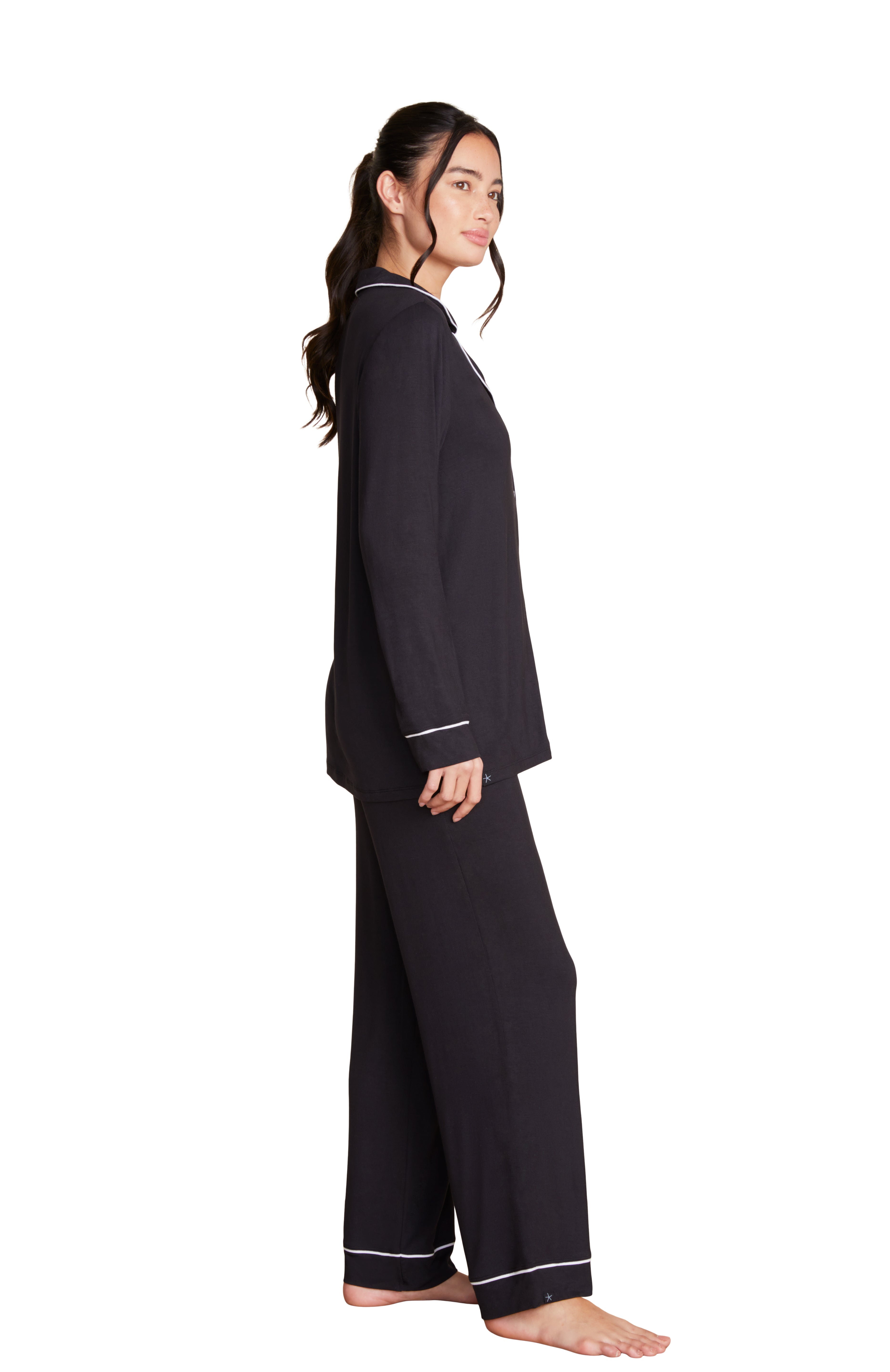 Luxe Milk Jersey Piped Pajama - Black