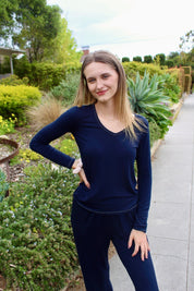 Softest V-neck Long Sleeve Tee - Ocean Blue