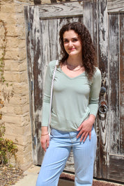 Softest V-neck Long Sleeve Tee - Agave Green