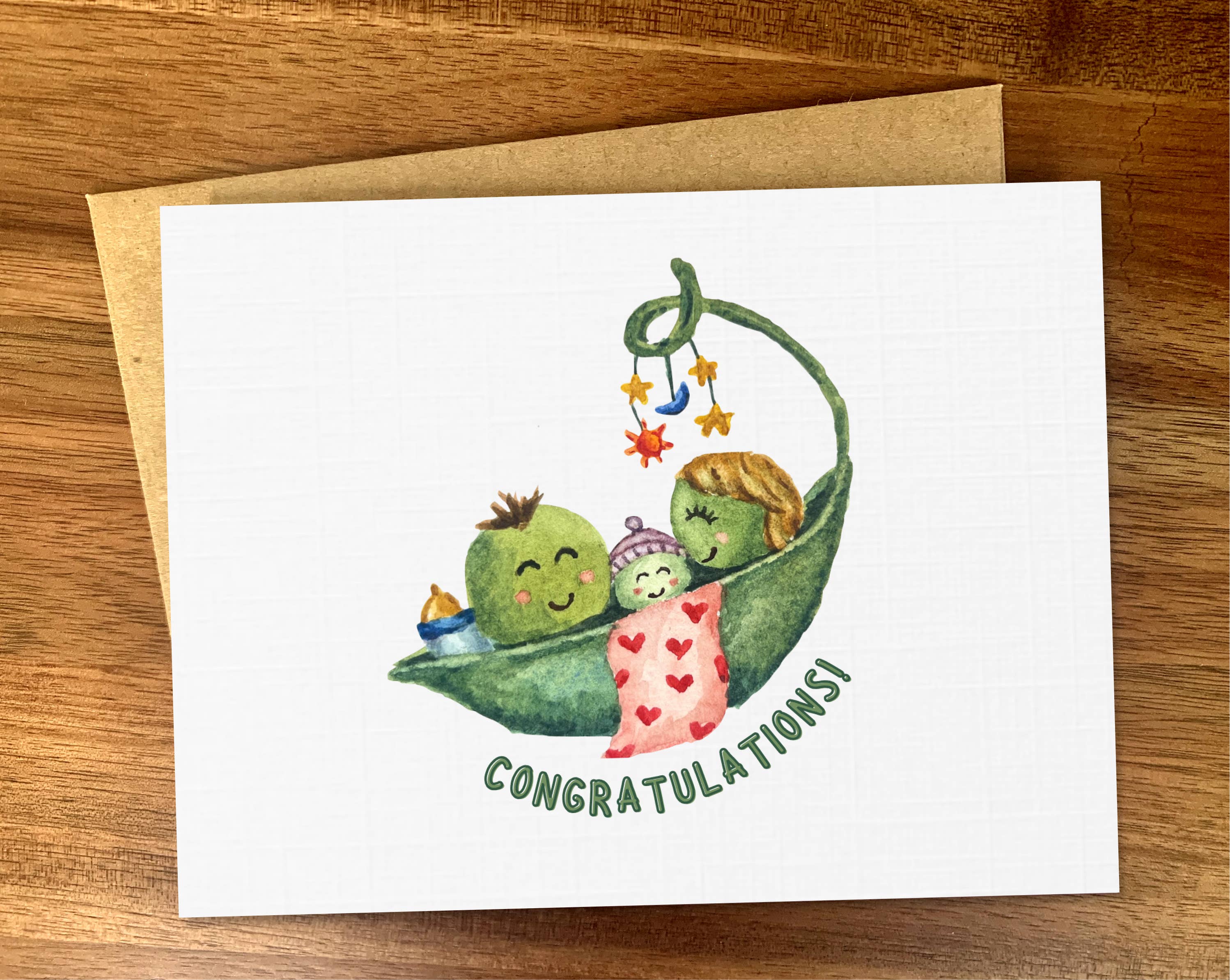 Three peas in a pod baby shower card, Boy girl new baby, A2: Congratulations
