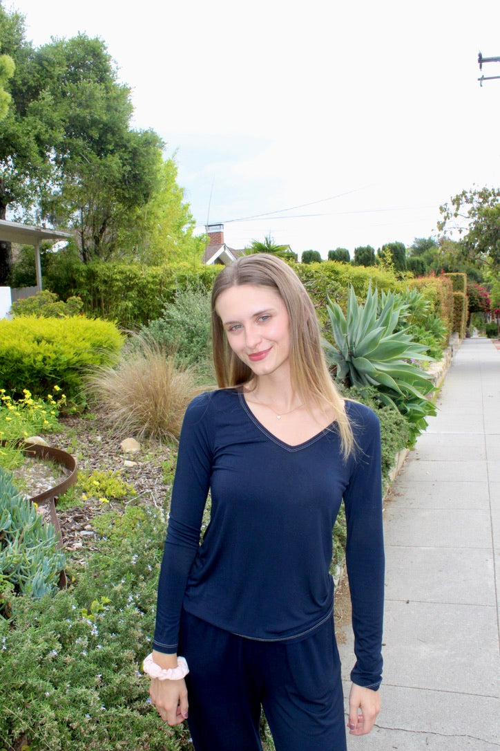 Softest V-neck Long Sleeve Tee - Ocean Blue