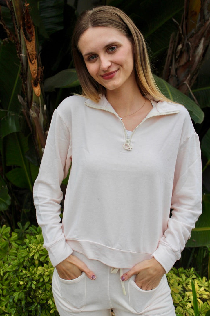 Soft Fleece Quarter Zip - Pink Rose