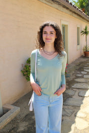 Softest V-neck Long Sleeve Tee - Agave Green