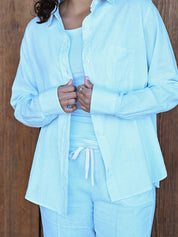 Linen Button Up Top - Sky Blue