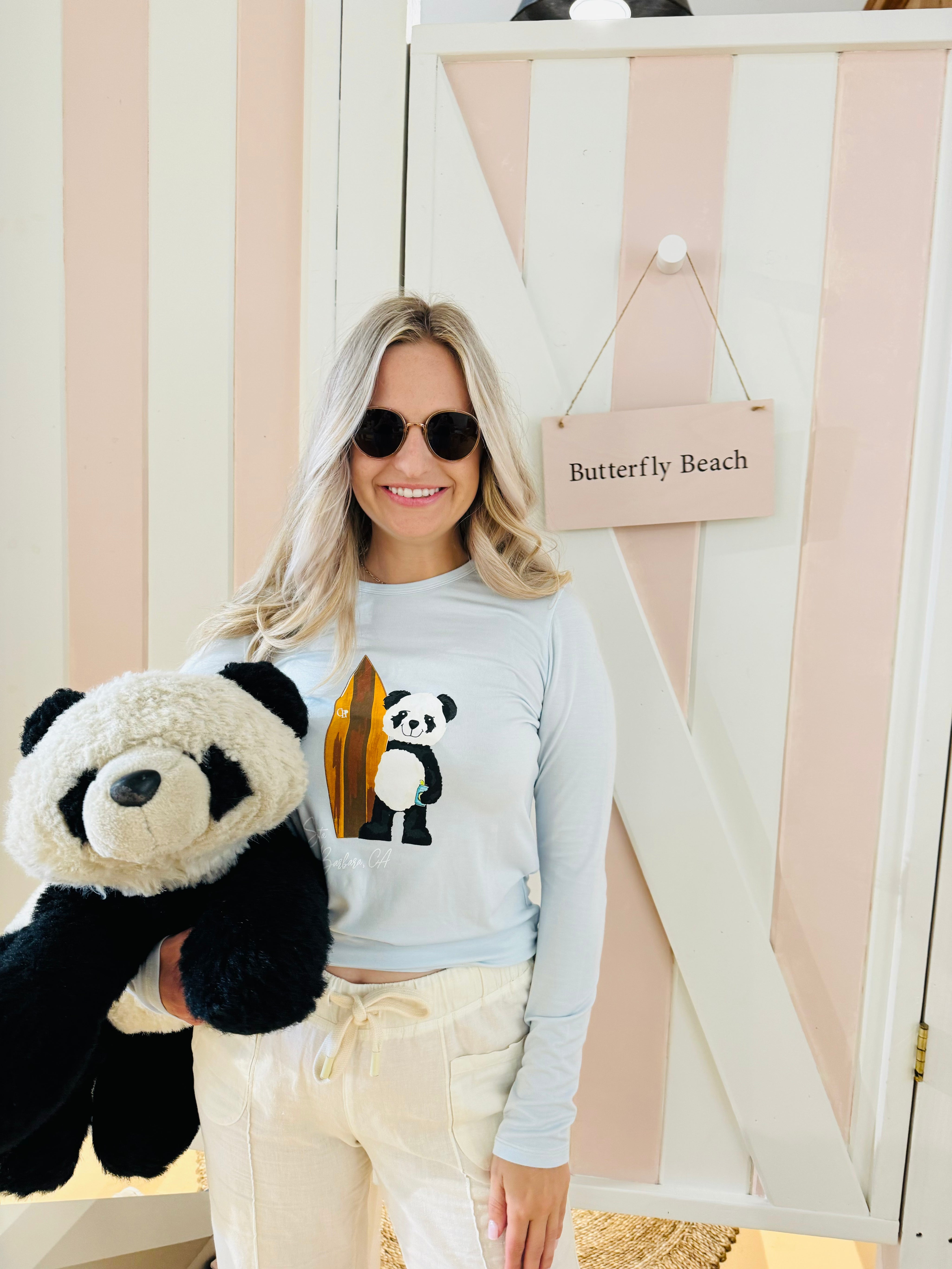 Softest Long Sleeve Tee - Surf Panda - Sky Blue