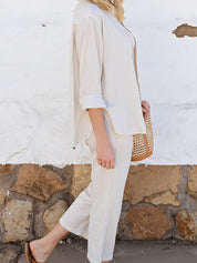 Linen Button Up Top - Sand