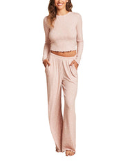 Ultra Soft Rib Lettuce Hem Wide Leg Pant