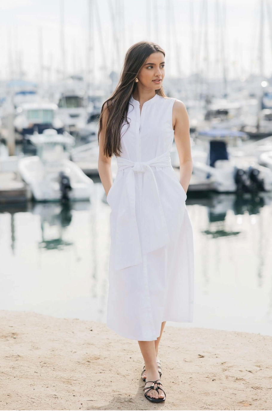 Marilyn Cotton Tie Dress - White