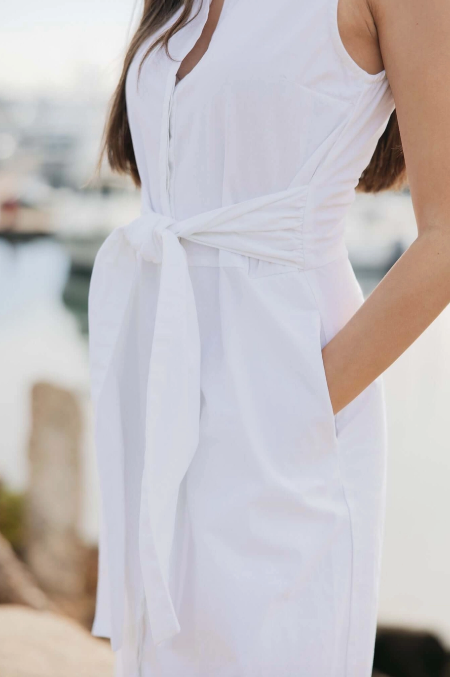 Marilyn Cotton Tie Dress - White