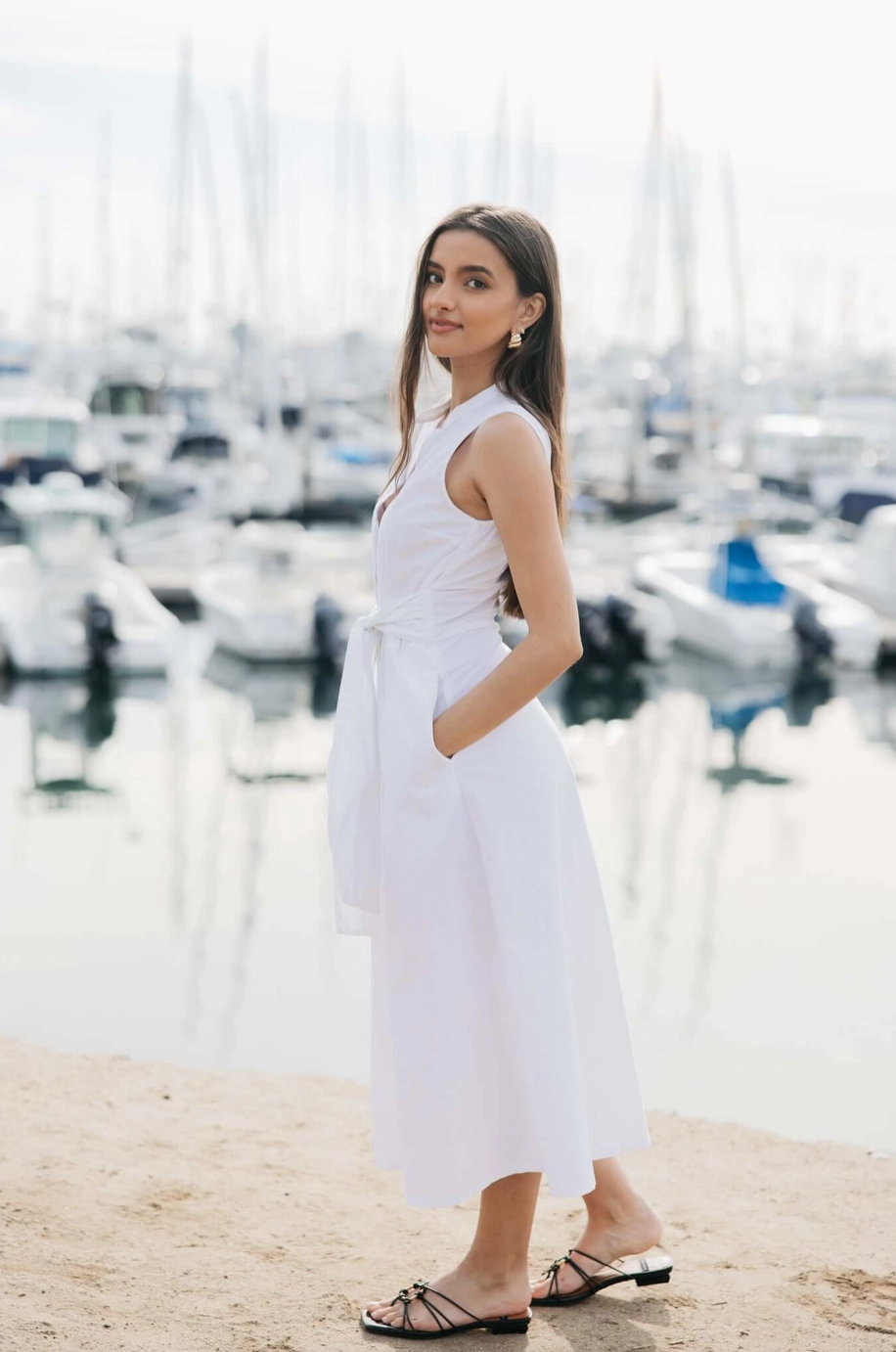Marilyn Cotton Tie Dress - White