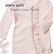 Baby Ruffle Footie 2-Way Zipper – Pink Organic Cotton Waffle Knit
