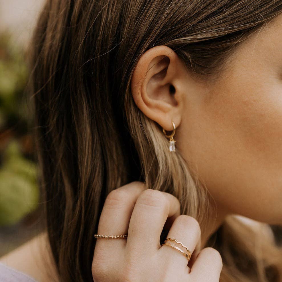 Sophie Baguette Diamond Dangle Hoops: Gold