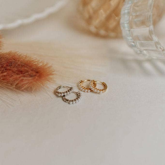 Grace Pearl Hoops: Gold