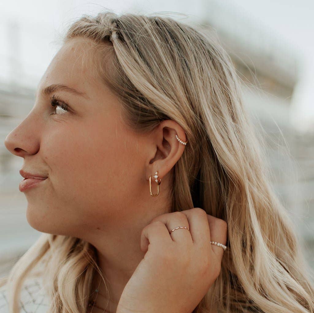 Grace Pearl Hoops: Gold