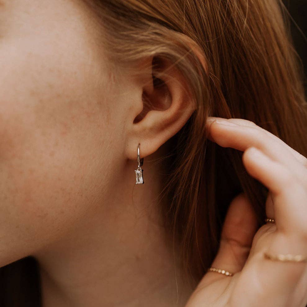 Sophie Baguette Diamond Dangle Hoops: Gold