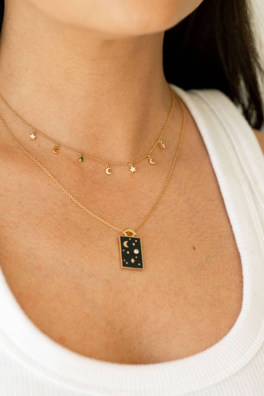 Star and Moon Choker Necklace in Gold
