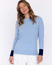 Cashmere Contrast Crew: Stonewash/Navy