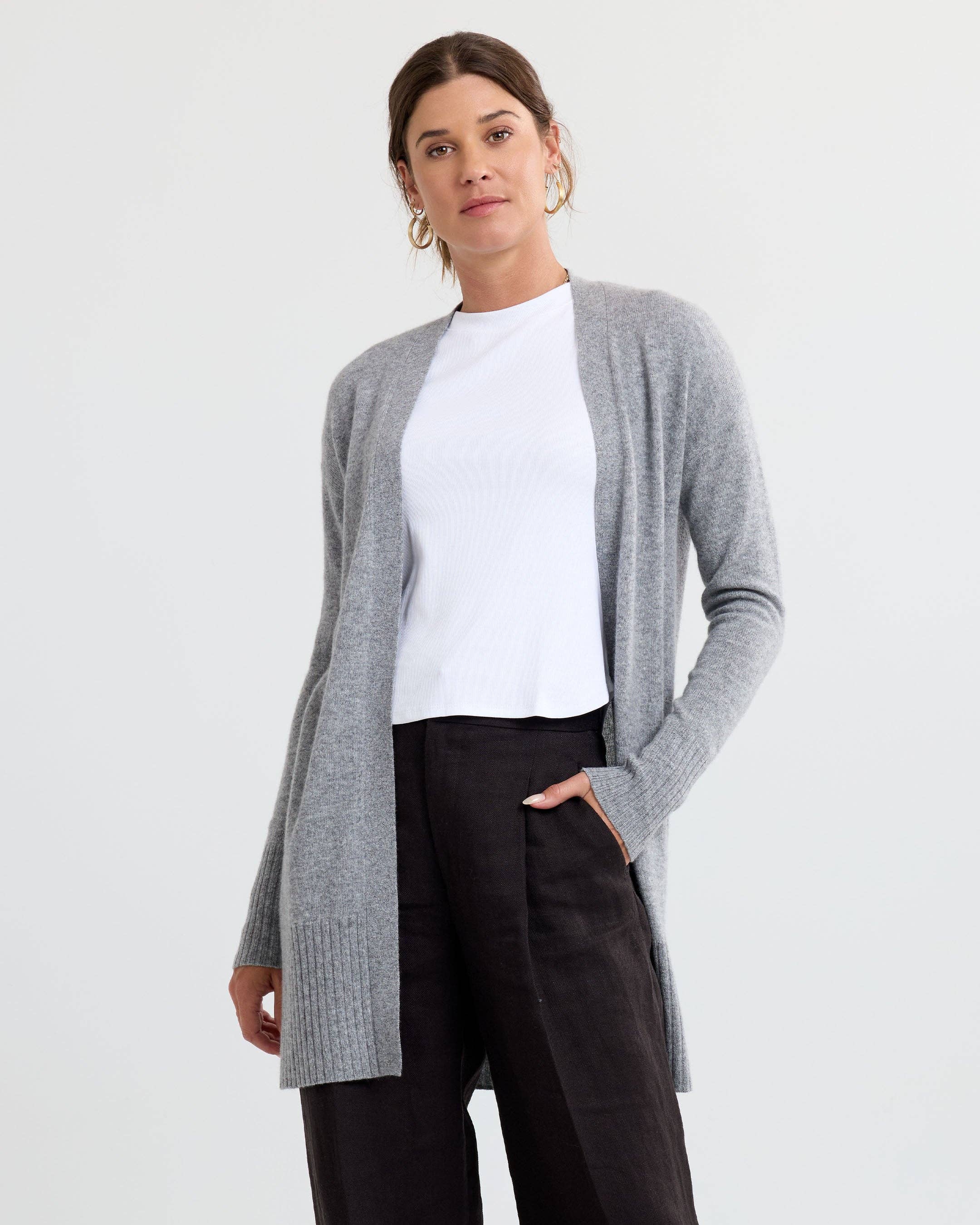 Long Cashmere Cardigan- Stone